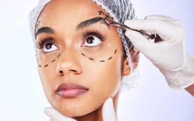 Plastic surgery, beauty and spa with face of woman in studio for filler, skincare and collagen. Ant.